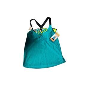 Zeroxposure Swim Tankini Top Teal Floral UPF 30+ Quick Dry NWT Sz S